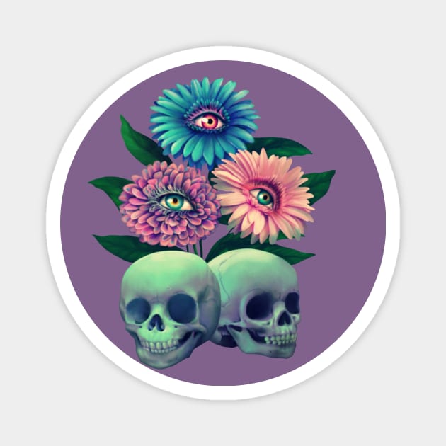 Skulls and eye-flowers Magnet by Lyara Costa